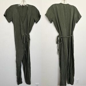 Sotela Stella Jumpsuit True Wrap Tie V-Neck Army Green Tencel Flax Women 1 Small